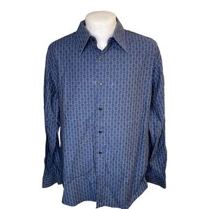 Brandini Shirt Size Large Men's Button Down LS Collared  Blue Check Casual Dress